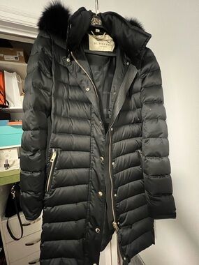 Burberry Black Quilted Puffer Coat with Fur-Trim Hood
